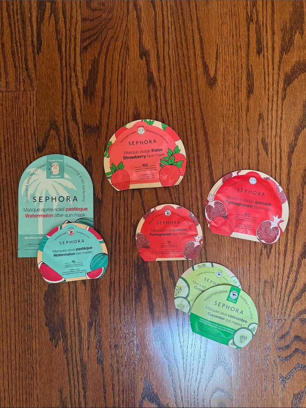 Sephora Fruit-Infused Face Mask Pack - Pink, Red, Green, Blue - 7 pieces total